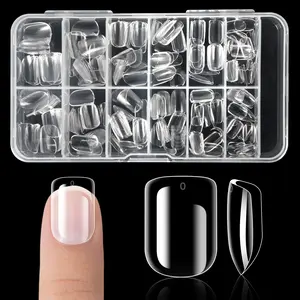 Kids Nail Tips - 240pcs Children Square Nails Extension Full Cover Soft Gel X Tips Clear False Nail for Little Girls Decoration 10 Sizes