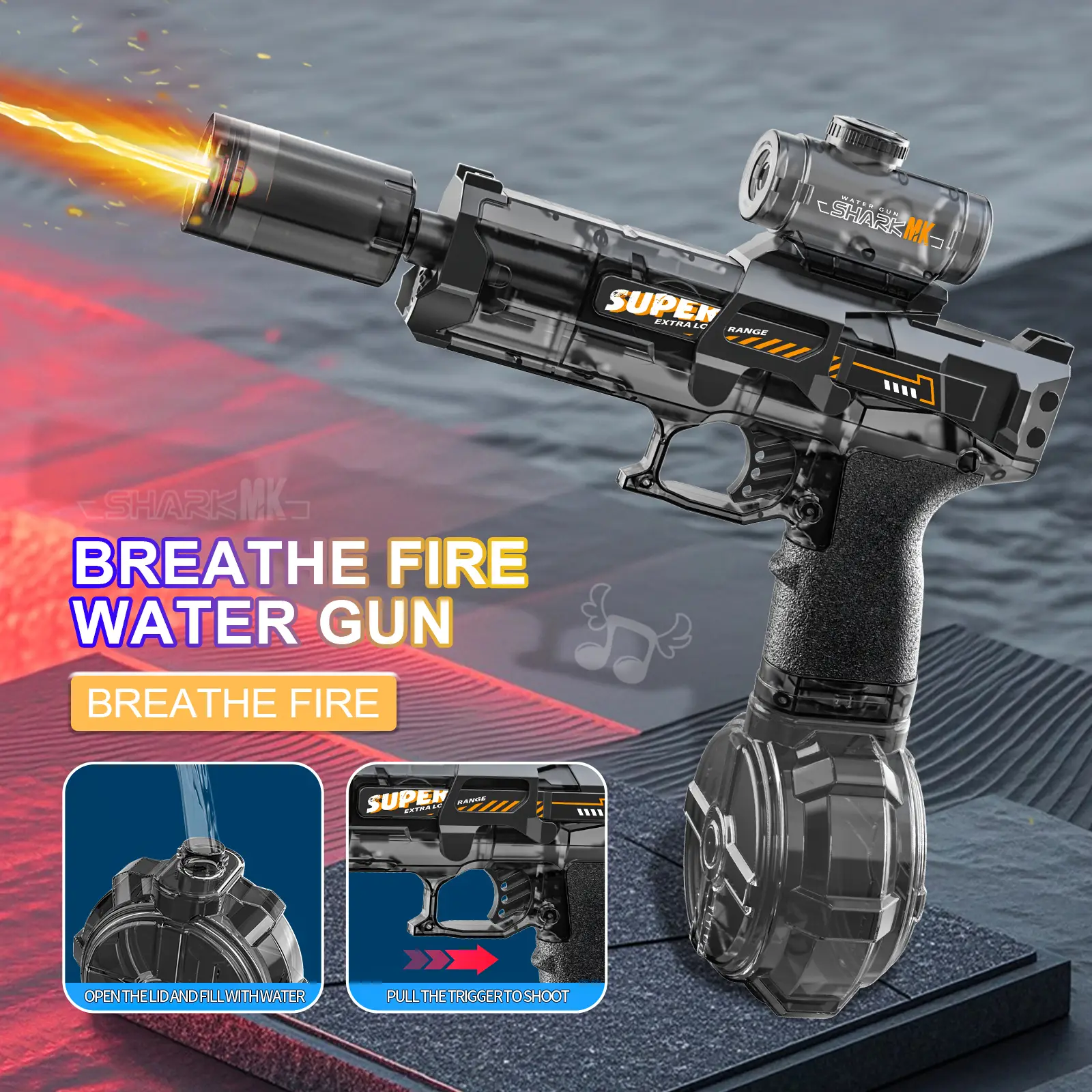 Automatic Water Blaster With LED Flame Effect, Electric Water Pistol for Kids/Aldults, Water Shooter for Summer, Outdoor,Party, Birthday Gift, Swimmin