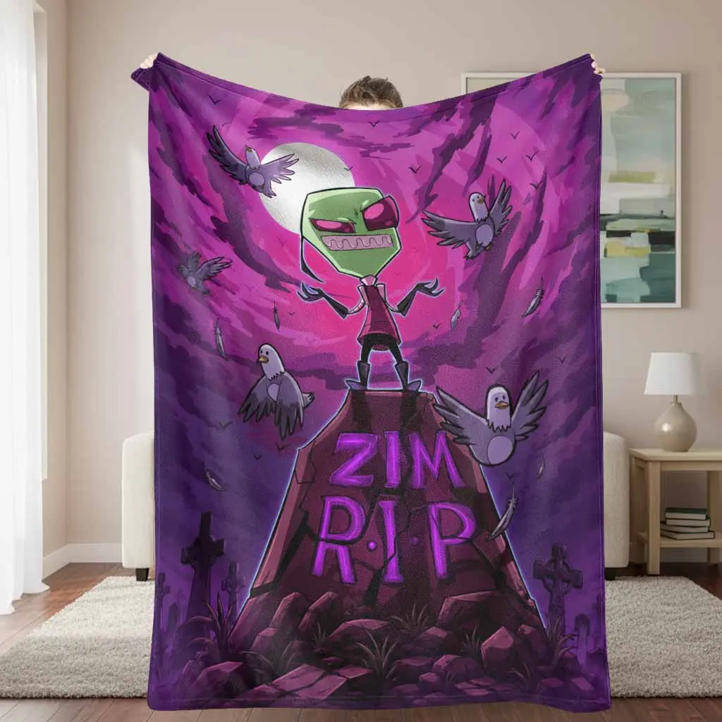 Gothic Theme Flannel Fleece Blanket - Purple Moon Graveyard Raven Print, Soft Cozy, Lightweight Warmth, Multi-Size, Halloween Horror Gift for Home Sofa Bedroom Decor