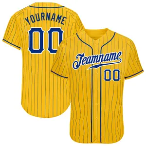 Custom Pinstripe Baseball Jersey – Personalized Team Name & Number, Yellow Navy White Custom Jersey for Men Women Youth