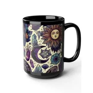 [Sale off up to 50%] Boho Celestial Mug  Witchy Sun and Moon Black Ceramic Coffee Cup (11oz 15oz)  Astrology and Spiritual Gift for Tea & Coffee Lovers