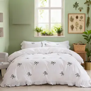 Ruffle Trim Duvet Cover Set, 3 Counts/set Including 1 Duvet Cover & 2 Pillowcase without Filler, Bedding Supplies for Home Bedroom