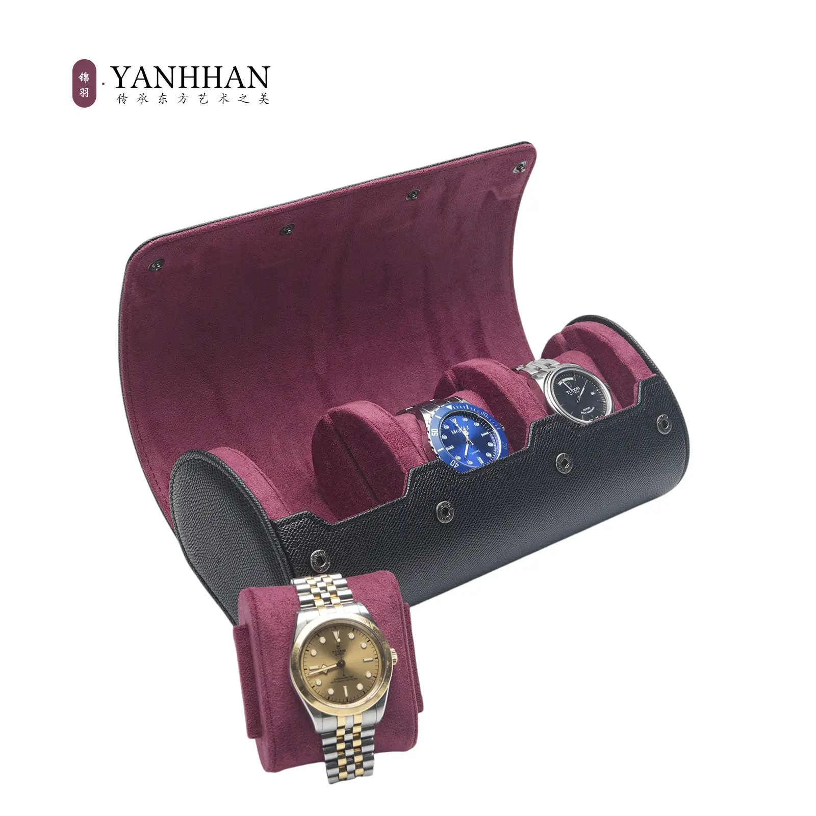 YANHHAN Men's Premium Oval Double Watch Box, Heavy-Duty Shockproof Protection, Ultra-Soft Velvet Lining, Portable Travel Case & Home Organizer — Ideal Fashion Gift for Watch Enthusiasts