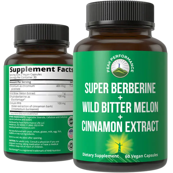 4-In-1 Glucovantage Super Berberine + Wild Bitter Melon + Chromium + Cinnulin (Cinnamon Extract)