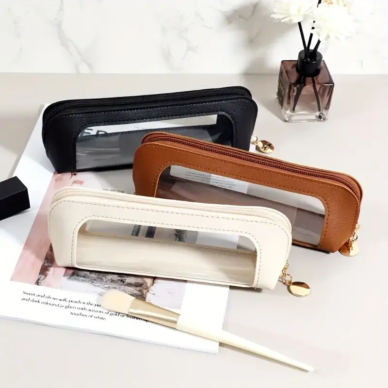 Portable lightweight makeup brush and cosmetic bag, multifunctional zippered pouch for travel and stationery storage, essential organizer for trendy girls