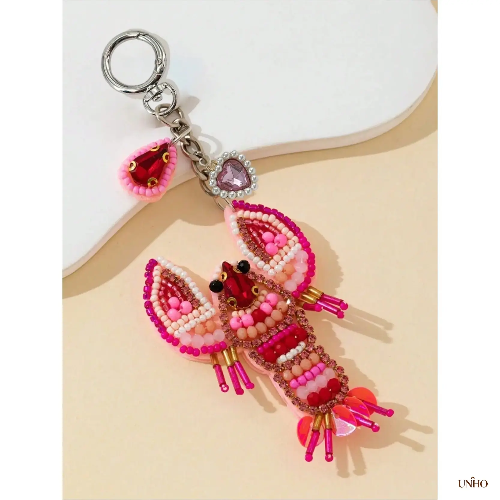 Cute Glitter Heart Lobster Shape Key Ring Bag Charm, Lovely Handbag Aesthetic Accessory, Versatile Ornament Ideal For Holiday Birthday Party Wedding & Teacher Gifts