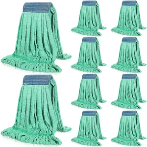 10 count Commercial Mop  Replacement Tube Microfiber Mop Heads for Floor Cleaning Industrial Mop Heads Looped End Wet Mop  Refill for Home Commercial Industrial Use (Green,18 oz)