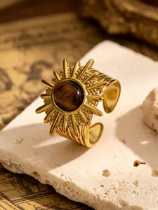 1 Mother's Day gift 🌙 Ethnic style amber turquoise ring: Gold retro gemstone ring, light luxury, niche, open mouth ring, Bohemian style, wearing outfit to show off white and thin, essential for daily street dating