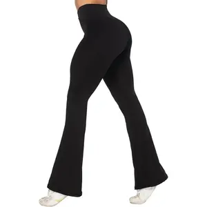 Womens Flare Leggings No Front Seam Flare Yoga Pants with Tummy Control Crossover High Waist - 28" / 30" / 32" / 34"