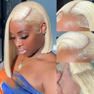 YESWIGS 613 Blonde 13X4 Straight HD Transparent Bob Lace Front Wigs Human Hair #613 HD Lace Frontal Wig Human Hair Wear and Go Glueless Bob Wig Human Hair Pre Plucked with Baby Hair Short Bob Style Colored HD Lace Front Wigs