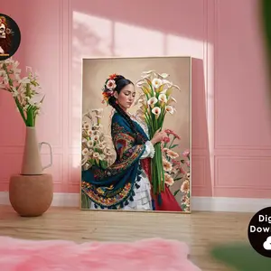 Calla Lilly Flower Vendor Guatemala El Salvador Mexican Guatemalan Latin American Boho Diego Rivera Style Art Print Alcatraces Printable Art, Room Decor, Unframed