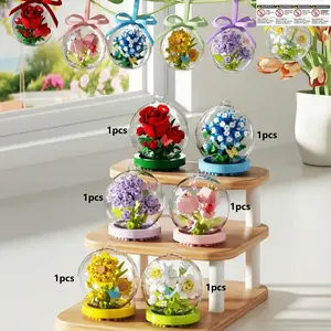 Floral Crystal Ball Building Blocks Set, Educational Toy, DIY Stress Relief Model, Home Decor, Desk Ornament, Gift for All Occasions