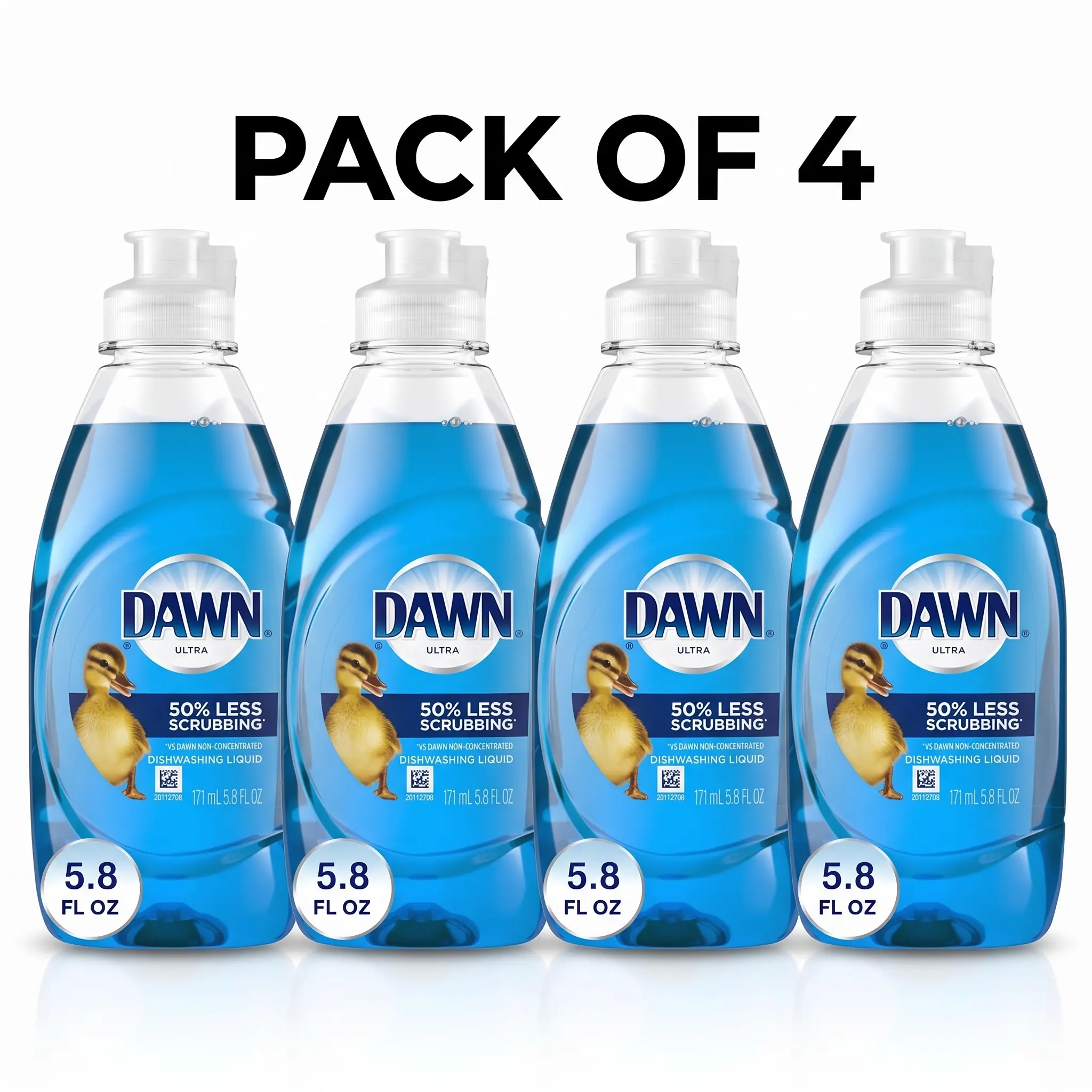 Pack of 4 Dawn Ultra Liquid Dish Soap, Original, 5.8 oz Each | Powerful Grease Removal Dishwashing Liquid | Helps Cut Through Tough Grease & Food Residue | Ideal for Everyday Dishwashing, Kitchen Cleaning & Household Use | Convenient 4-Pack