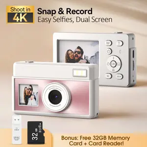 Dual-Screen 4K Digital Camera 64MP, 18X Zoom, Retro Filters, One-Click Switch, 32GB SD Card, 1000mAh Battery, Rechargeable Selfie & Vlogging Camera for Teens & Kids