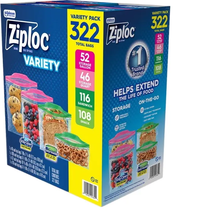 Ziploc Seal-Top Storage Organiser Bags, Variety Pack, 322-Count