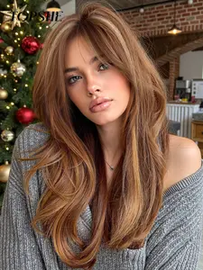 Topshe Synthetic Lace Front Wig 22 Inches Pre-Cut Hairline, Ombre Long Curly Hair, No Glue Needed, Glueless Wig, Easy Application, Christmas and Daily Wear, Curly Wigs