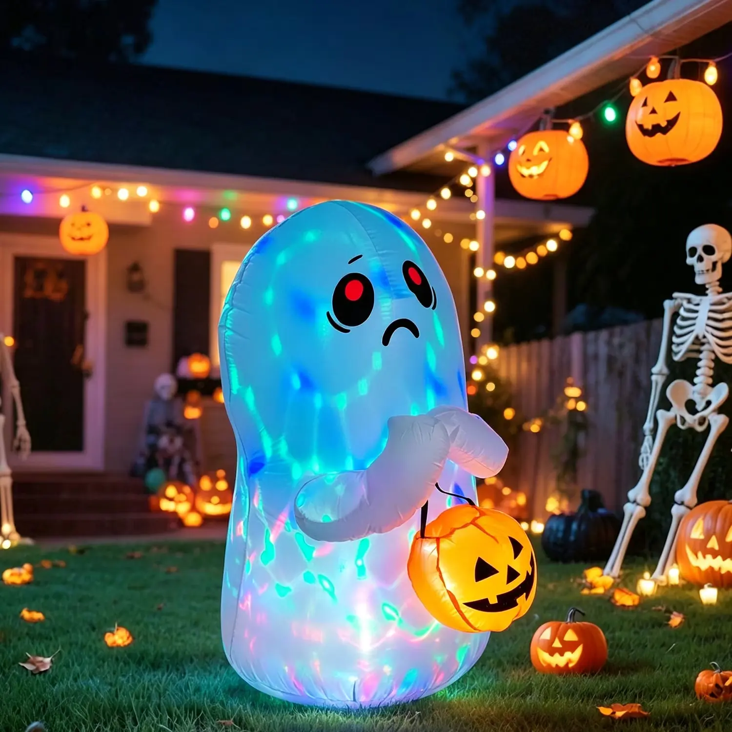 AsFrost 4 FT Tall Halloween Inflatable Ghost Outdoor Decoration, Inflatable Halloween Ghost Decor Outdoor with Color Change Light, Blow Up Yard Decoration for Party Lawn Garden Decor