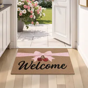 1PC-Butterfly Bow Decorative Door Mat Area Rug, Cashmere Material, Cozy Material, Filled and Thickened, Cute Cartoon Design, Girl-Cute Style, Cherry Color, Fun Pattern, Casual Style, Machine Washable, Suitable for Kitchen, Bathroom