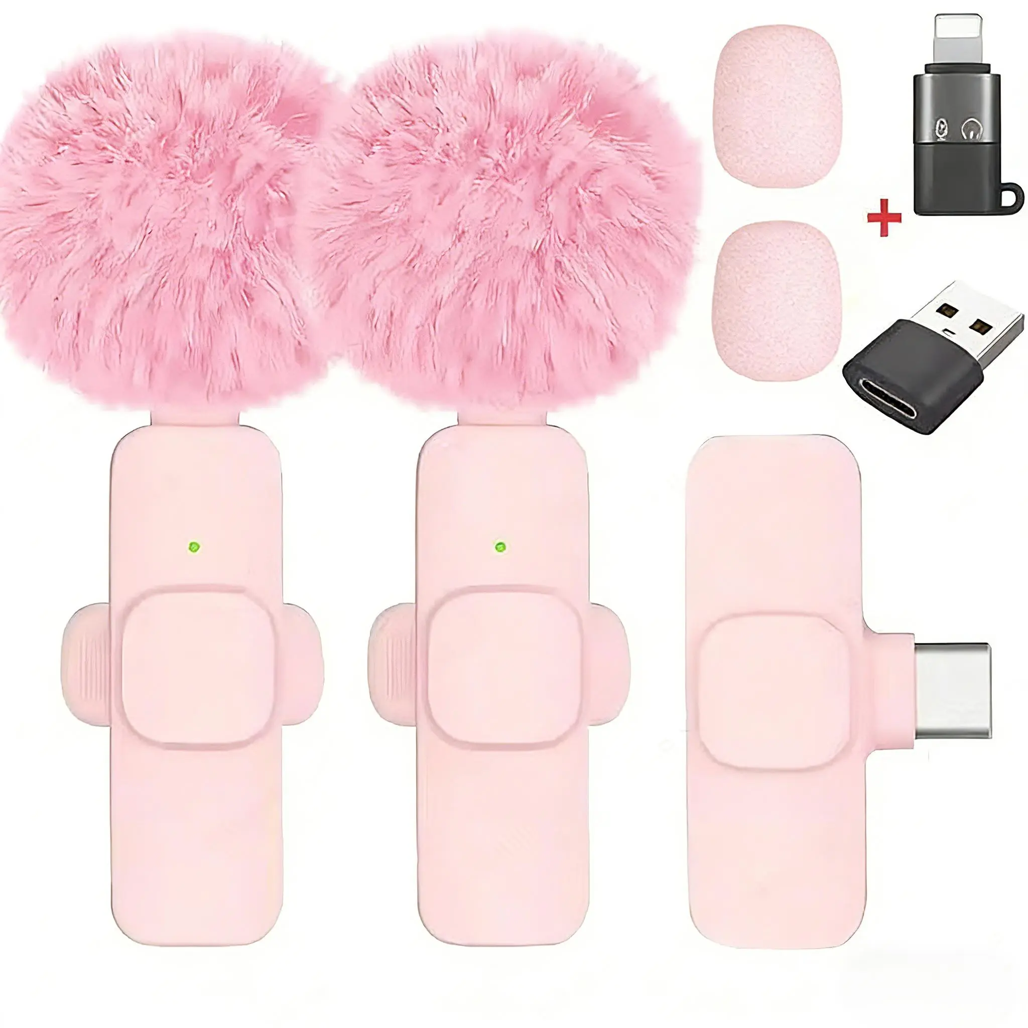 Wireless Mini Lavalier Microphone, 2-Pack Lavalier Mics for iPhone Lightning & Android Smartphones, Noise Reduction Clear Stereo Audio for Vlogging & Content Creation Pink