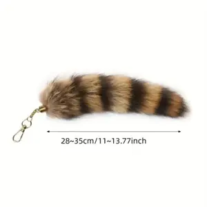 Versatile Yarn Faux Raccoon Tail Pom Pom 1pc Keychain - Metal Split Ring, Handbag and Backpack Accessory - Ideal for Weddings, Birthdays, Bachelorette Parties, and Holiday Gifts