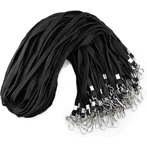 100 Pack Bulk Black Lanyards for ID Badges Durable  Lanyards with Metal Swivel J-Hook Comfortable for Events, Employees, Schools, Cruises, Name Tag ID Holder