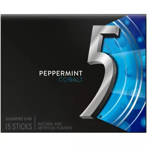 5x 5 Gum Peppermint Cobalt Sugar Free Chewing Gum - Fresh Breath Mints Pocket Pack Snack Candy 15ct