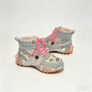 Women's High-Top Casual Trainer Shoes, Sneaker, Walking Shoes, Sparkling Accessories with Rhinestones, Fashionable Design for Daily Wear, All Seasons