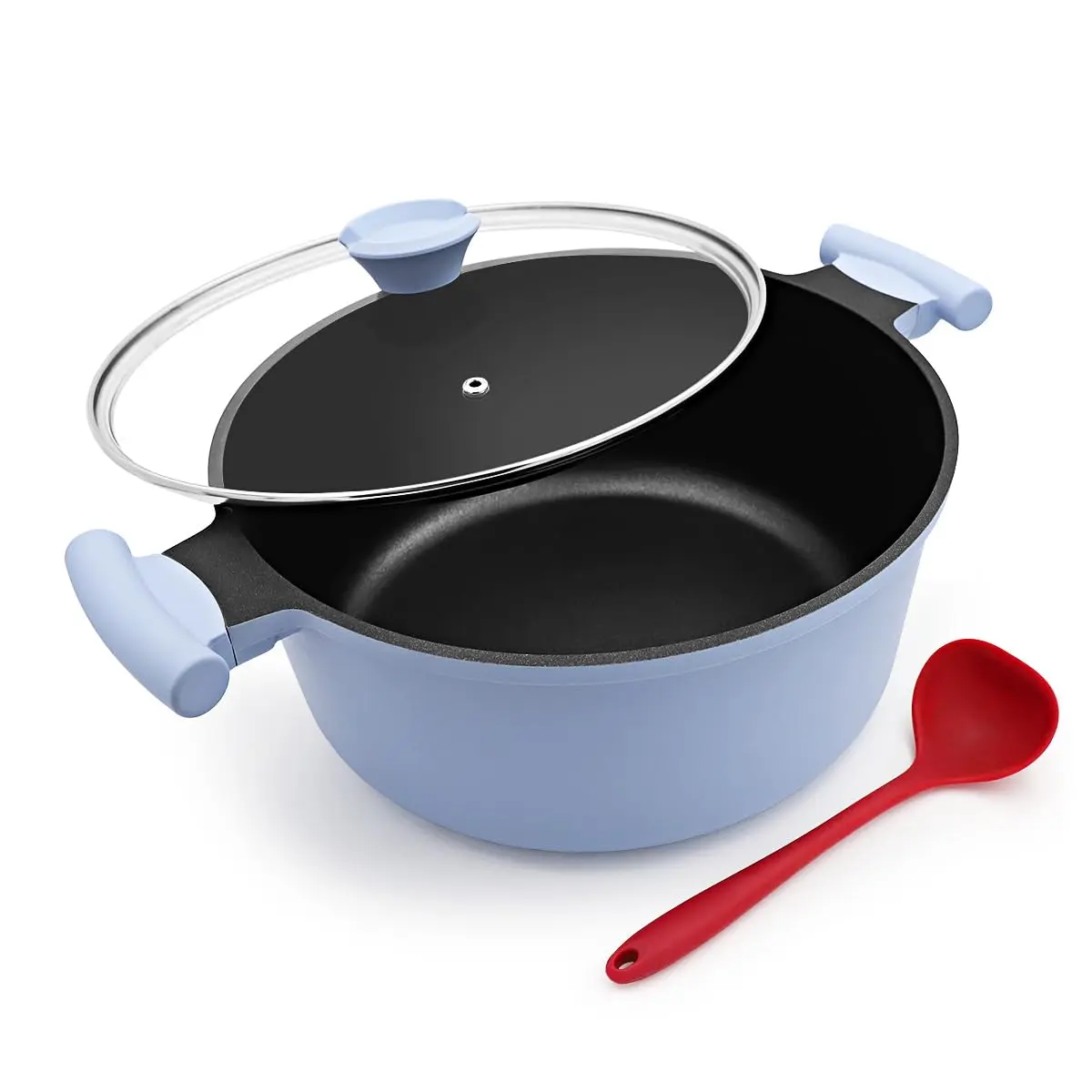 5Qt Nonstick Aluminium Stockpot - 5-Layer Thickened Base, Non-Toxic, Easy to Clean, Deep Cooking Pots, Casserole Pot for Ceramic Cooktops