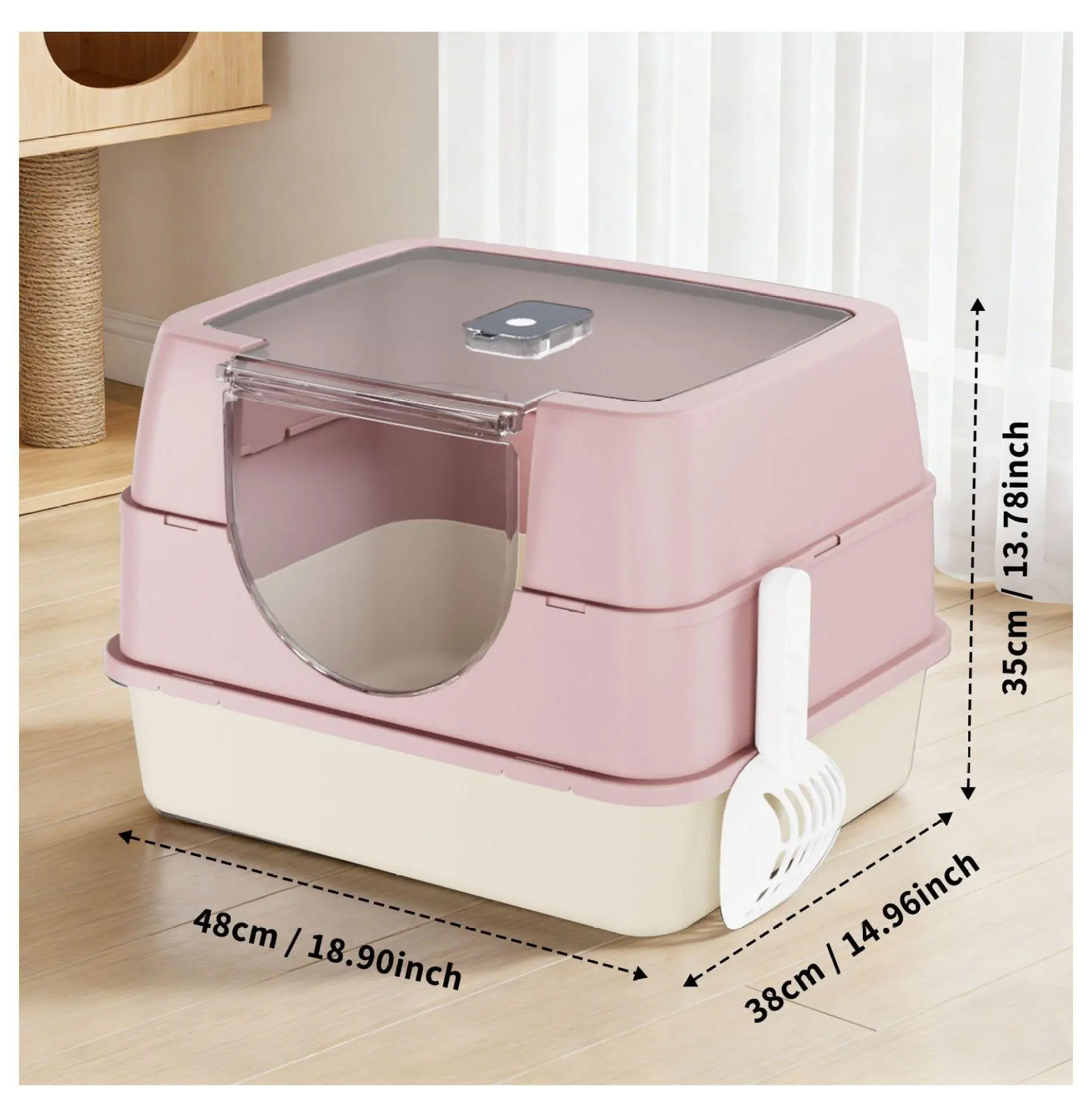 Pink Plastic Enclosed Indoor Cat Litter Box with Activated Carbon Odor Control - Top Entry, Stainless Steel-Reinforced, Rust-Proof, Anti-Scatter, Easy Clean, Durable, 20.5in L x 16.5in W x 19.7in H, Fits Pets Up to 17lbs