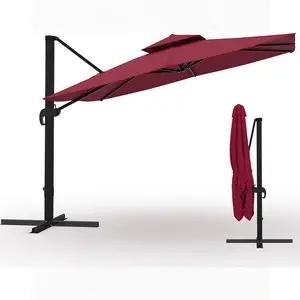 10x10 ft Square Outdoor Umbrella, Cantilever Patio Umbrella with 360° Rotation & Adjustable Height, Heavy Duty Aluminum Umbrella Outdoor Patio for Garden Poolside,Grey (Base Not Included)