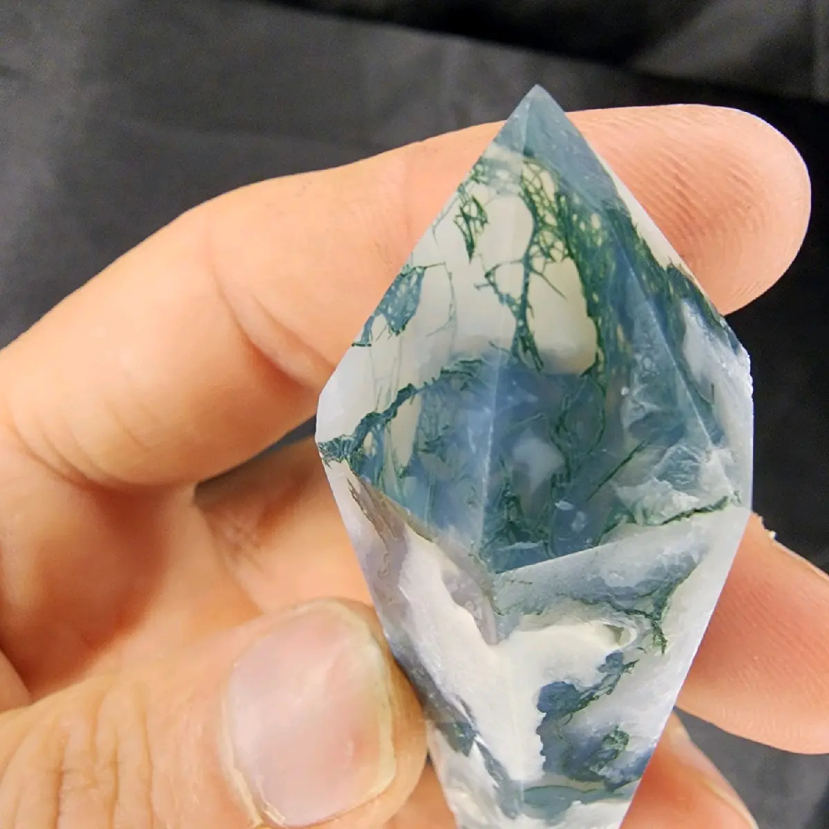Beautiful High Quality Moss Agate Wand with druzy
