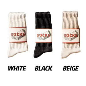 Men's Vintage Crew Socks 3-Pack - Japanese Style Thick Cotton Slouch Socks Unisex Knee High Fall Winter Socks