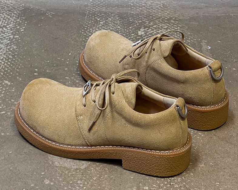 Men's Retro Platform Suede Shoes Big Toe Work Style Street Fashion Slim Leg