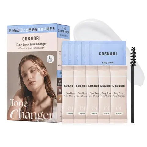 [COSNORI] Easy Brow Tone Changer (5 Uses) | Eyebrow Bleach & Makeup Kit | Softens Dark Brows in 2-3 Minutes | Pre-Measured Powder + Cream + Screw Brush