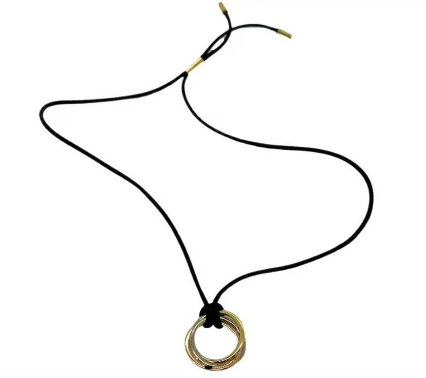 Pre-owned Cartier Trinity Medium Black Cord Necklace rose/yellow/white gold