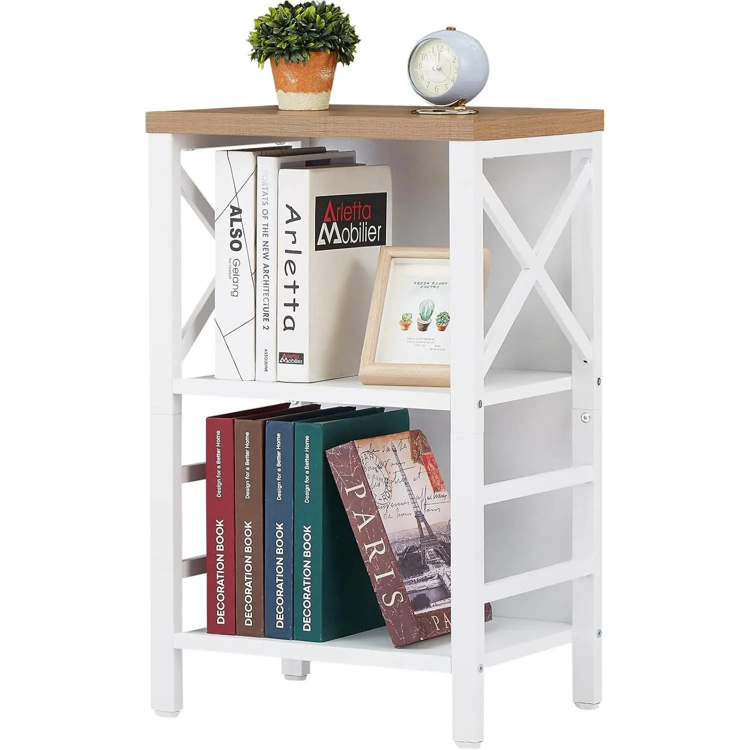 Small Bookcase,3 Tier Industrial Bookshelf with Metal Frame and Backboard,Low White Book Shelf,Small Book case for Small Spaces,Living Room,Bedroom and Home Office