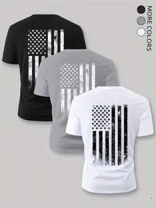 Men's Short Sleeve Patriotic Print Tee, Casual Fitted Long T-Shirt, Sporty Style, All Seasons Wear, Perfect Gift for Dad Boyfriend Friend