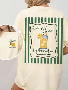Summer New Trendy Lemonade Graphic Print Lady T-Shirt, Casual Round Neck Short Sleeve, Loose Fit, Comfortable and Versatile, Essential Fashion Item