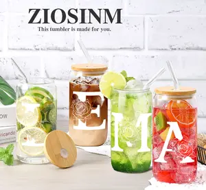 Letter Glass Cup with Lid & Straw Set,Birthday Gift Ideas, Summer Cool Bottle,Excellent for Iced Coffee, Cola, Milk Tea, Smoothies & Cocktails, Practical Gift Set,Mother's Day Gift durable drinkware