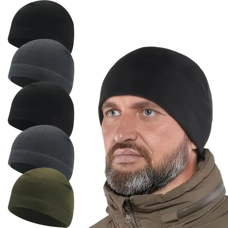 5-Pack Men's Winter Cycling Beanie Hats, Windproof Thermal Knit Caps with Fleece Lining for Cold Weather, Lightweight Outdoor Running and Biking Headwear, Ideal Christmas and Birthday Gifts for Him