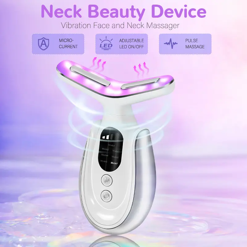 Cordless Facial and Neck Massager Belt - Electronic Assisted Skin Care Device with LED Light Therapy, EMS Microcurrent Vibration, Interactive Function for Anti-Aging, Jawline Massage, 1-Piece Skin Care Tool, One Piece, Jawline Massage Skin Care Devices