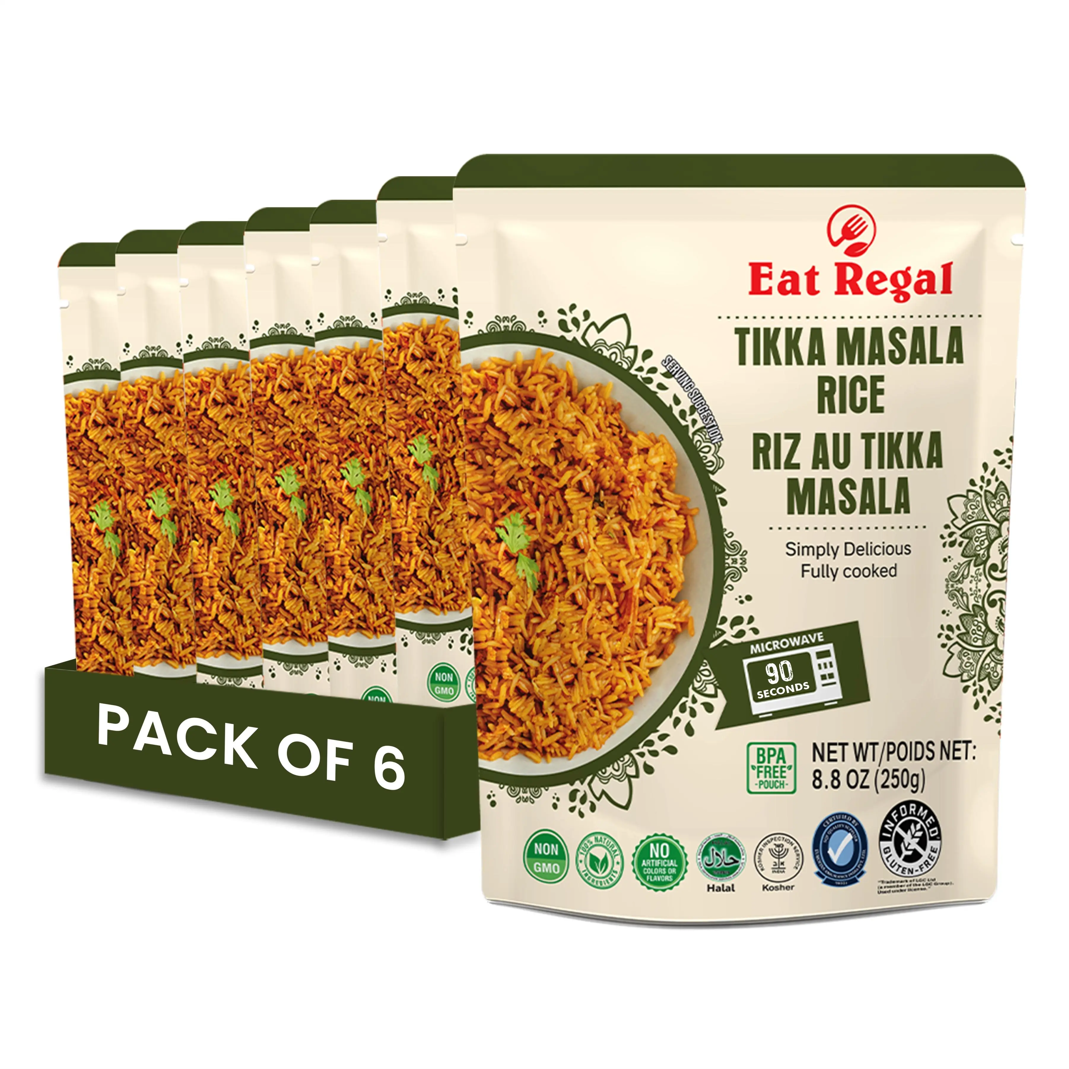 Eat Regal Gourmet Tikka Masala Rice, Ready in 1.5 Minutes, 8.8 oz, Pack of 6