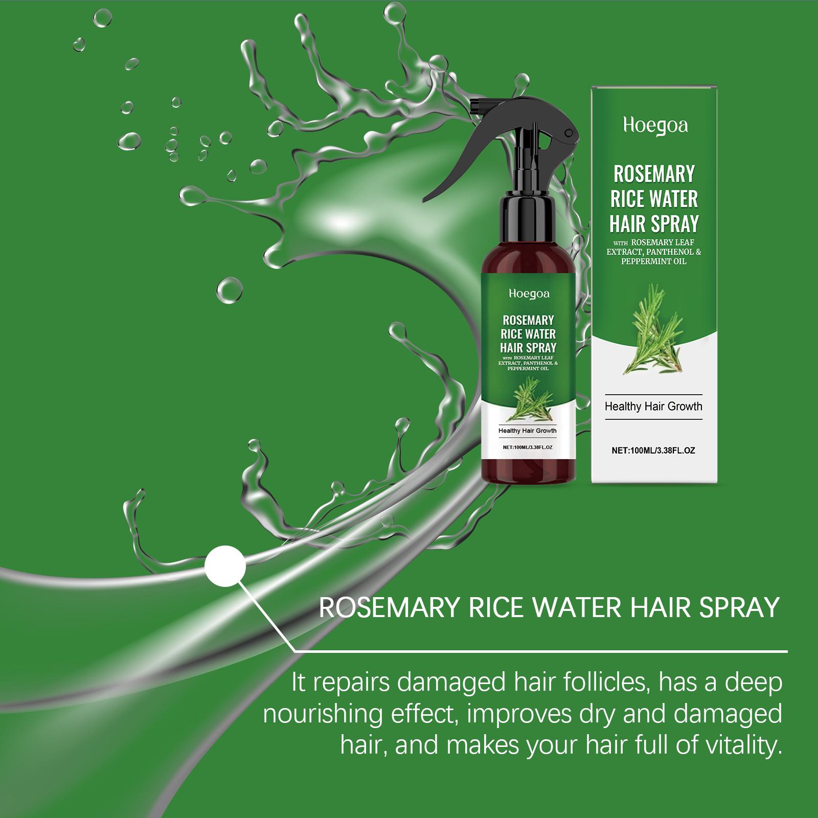 [Buy 2 Get 2 Free]Rosemary Rice Water Spray Liquid, 3.38 FL OZ, with Rosmarinus Leaf Extract & Mentha Piperita (Peppermint) Oil, Scalp Nourishment & Massage Haircare Fuzz Booster for All Hair Types