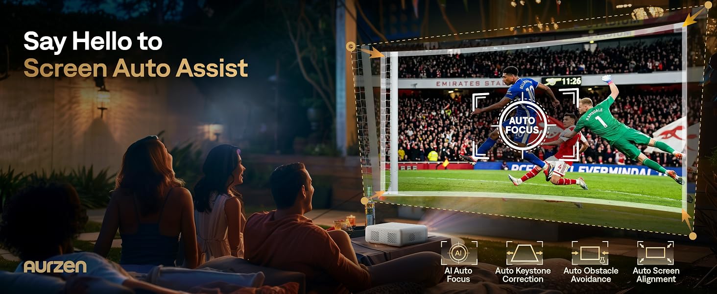 Aurzen EAZZE D1 Smart Projector - Native 1080P, 200 Lumens LCD Panel, WiFi, Bluetooth, Built-in APP, Auto Focus/Keystone, 16W Dolby Audio Speakers, HDR10, USB, Multi-Mounts, Portable Mini Home & Outdoor Movie Projector