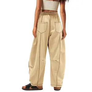 Women’s Barrel-Cut Sweatpants, High-Waisted Wide-Leg, Drawstring Athletic Loose Fit, Y2K Lounge Bottom