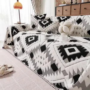 Bohemian Plush Sofa Throw Blanket, Geometric Pattern Design, Pet-Friendly, All-Season Use, Home Decor, Sofa Couch Covers, Sofa Slipcover