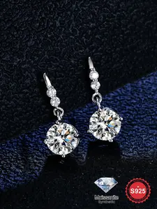 1 Pair Gorgeous Sparkling 1-carat Synthetic Moissanite Tassel Round Women's Pendant Earrings Real S925 Sterling Silver Dating Party Eternal Commitment Wedding Engagement Earrings Women's High-End Jewelry Anniversary Gift Valentine's Day Date Gift