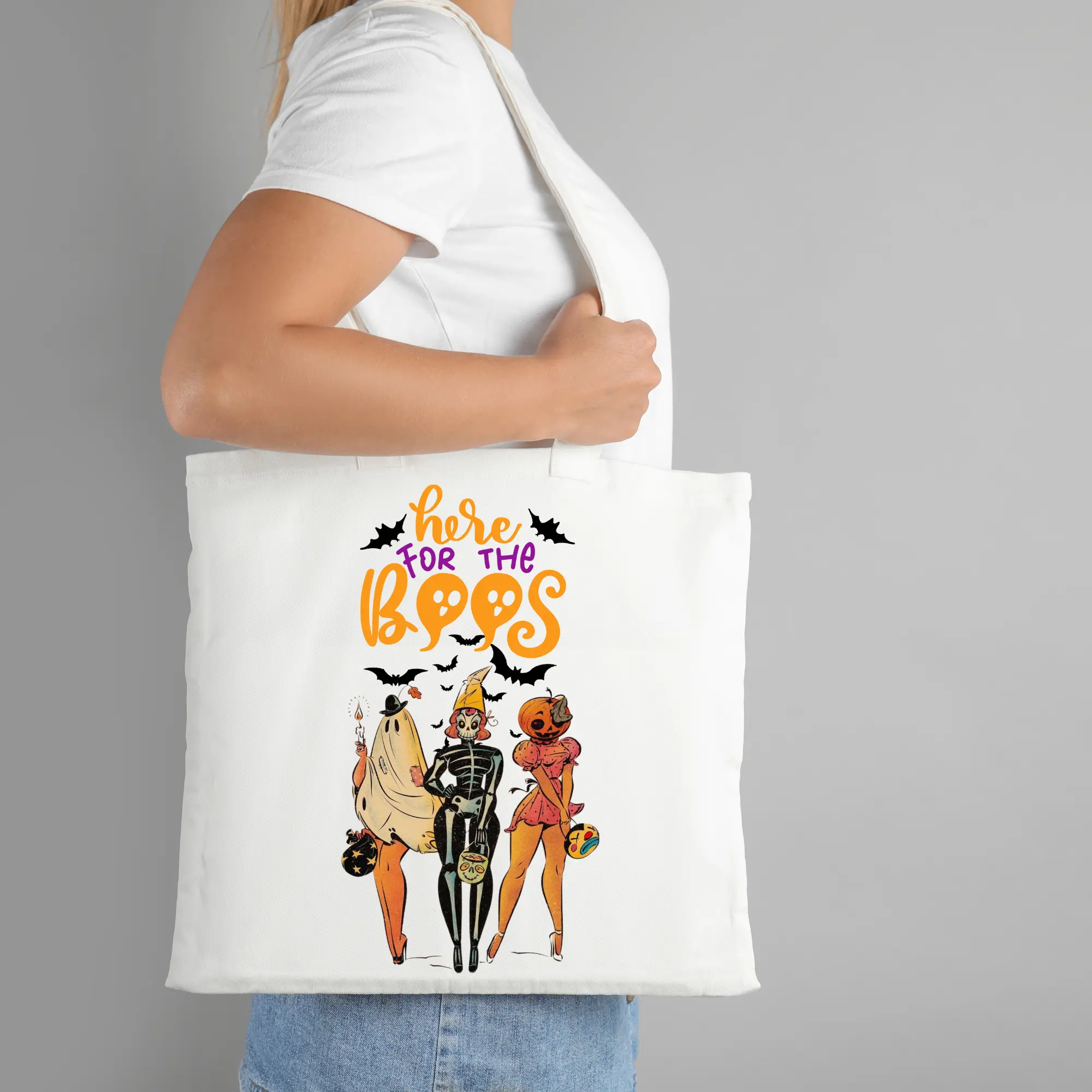 Boo Tote Bag, Here For The Boos, Halloween Tote Bags, Trick Or Treat Bags, Unisex Bags, His and Hers Bags, Spooky Tote Bags, Scary Tote Bags