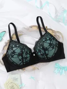 Women's Lace Underwire Push-Up Bra,Medium spport Slim-Fit Natural Lift and Anti‑sagging Buttery Soft Breathable,Adjustable Straps, for Daily Wear Date Night Medium Support Bra