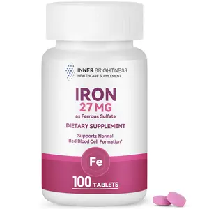 Iron Supplement 100 Tablets, Inner Brightness Iron 27mg Tablet Supplement for Women, 100-Day Supply, Daily Iron for Adults, Red Blood Cell Support, Gentle on Stomach